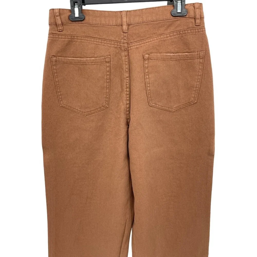 Women’s 100% Cotton High Rise Brown Distressed Wide Leg Jeans Size 11 - Picture 4 of 12